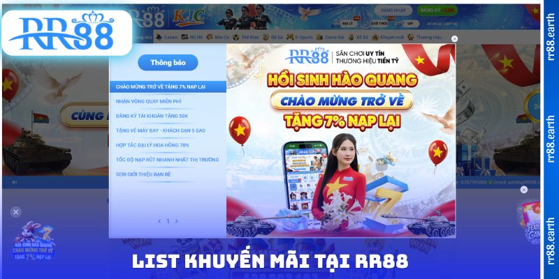 List khuyến mãi tại RR88
